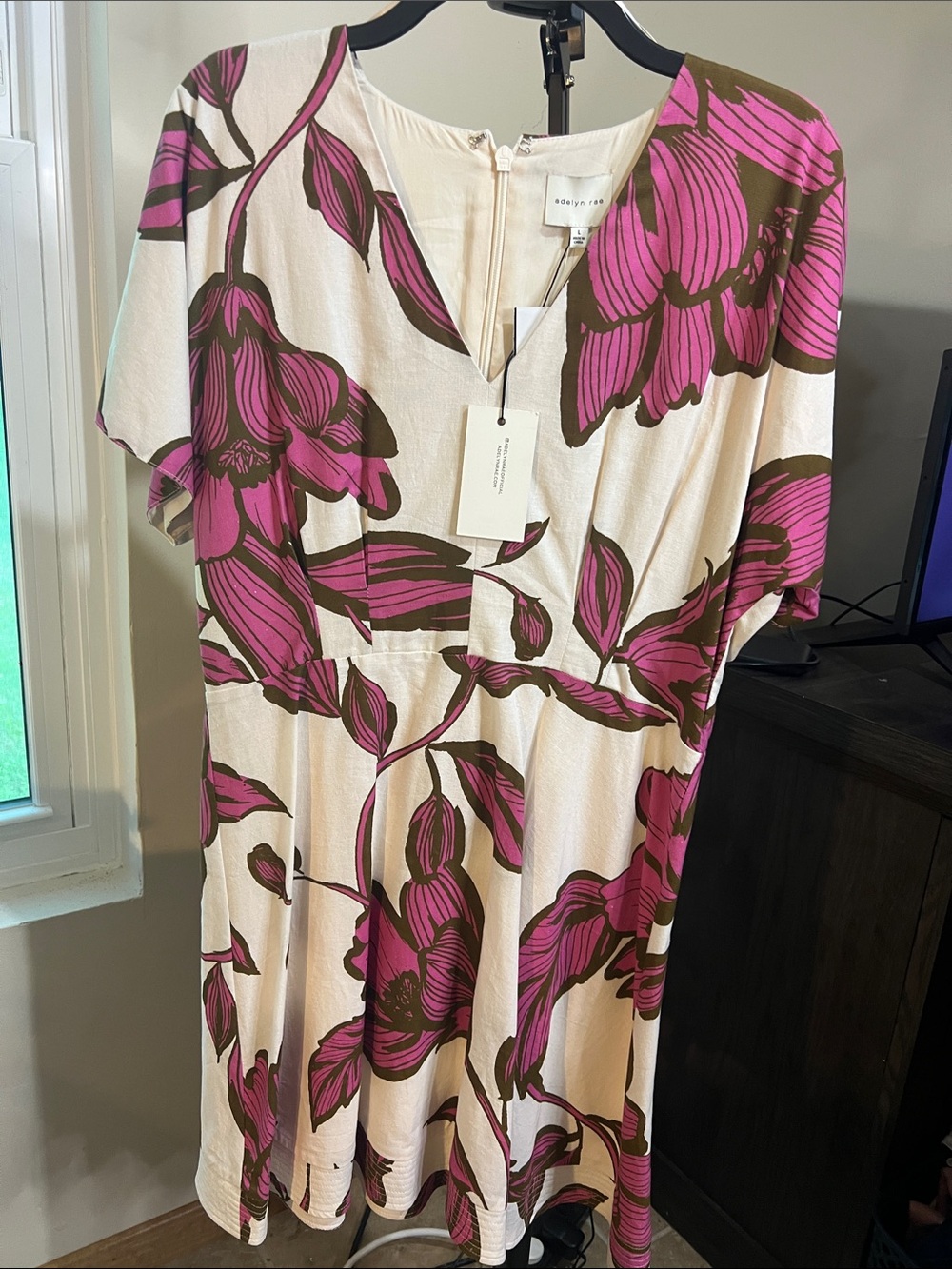 Adelyn Rae Cream Mini Dress with Fuchsia Floral Print 2272